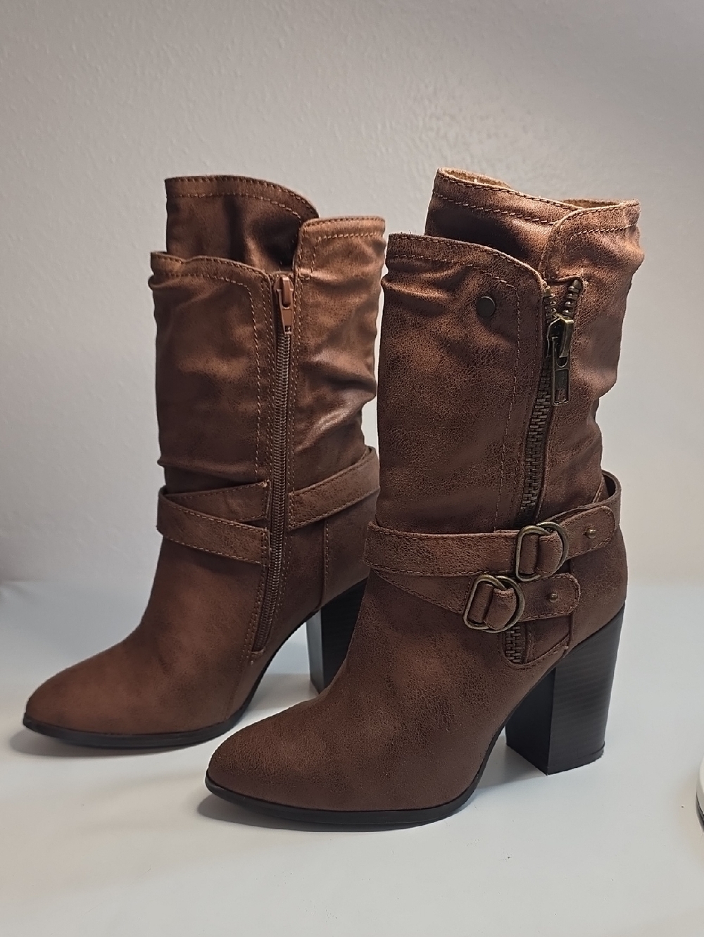 Carlos Santana Paisley Mid Calf Slouchy Shaft Stacked Heel Boots Women's Size 7